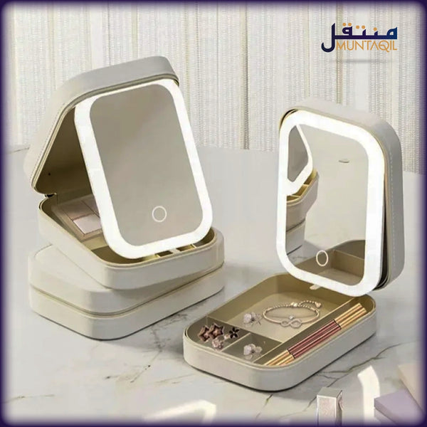 Portable Makeup Storage Box With LED Light Mirror